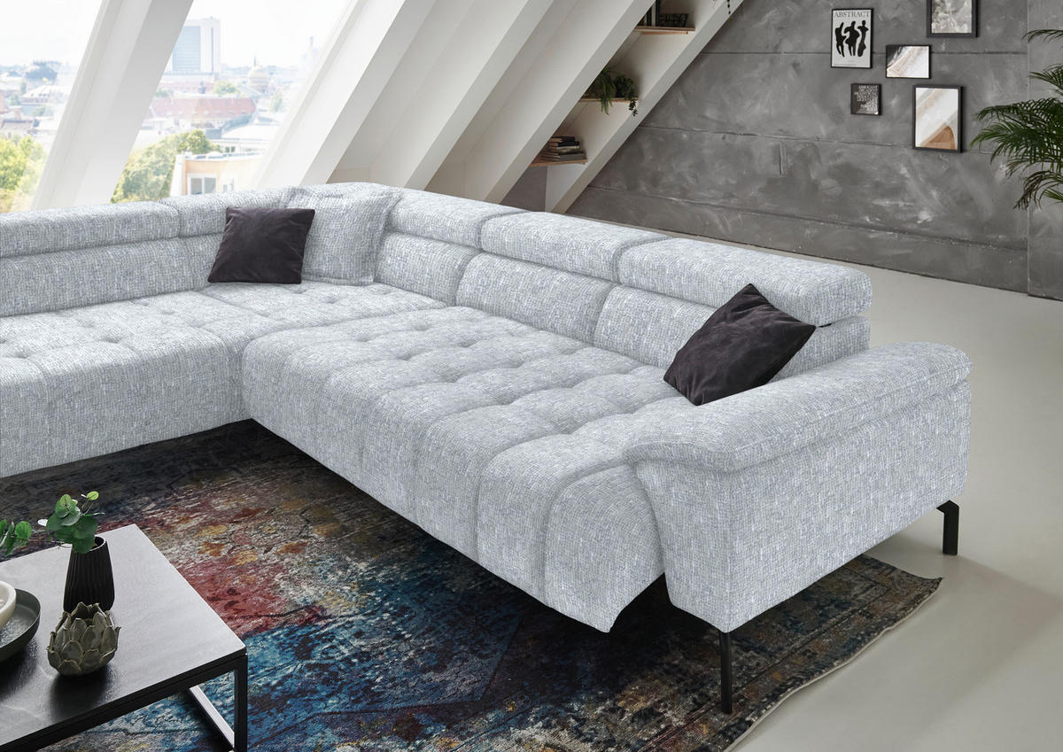 ECKSOFA in Chenille Hellgrau  222/323 cm  - Hellgrau/Schwarz, Design, Textil/Metall (222/323cm) - Beldomo Style