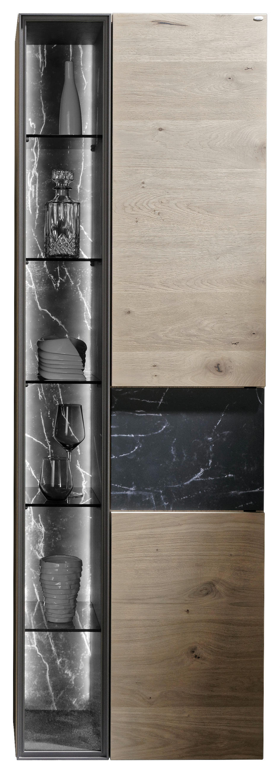 VITRINE  in furniert, massiv Eiche Schwarz, Wildeiche - Wildeiche/Schwarz, Natur, Glas/Holz (64/194/42,6cm) - Voglauer