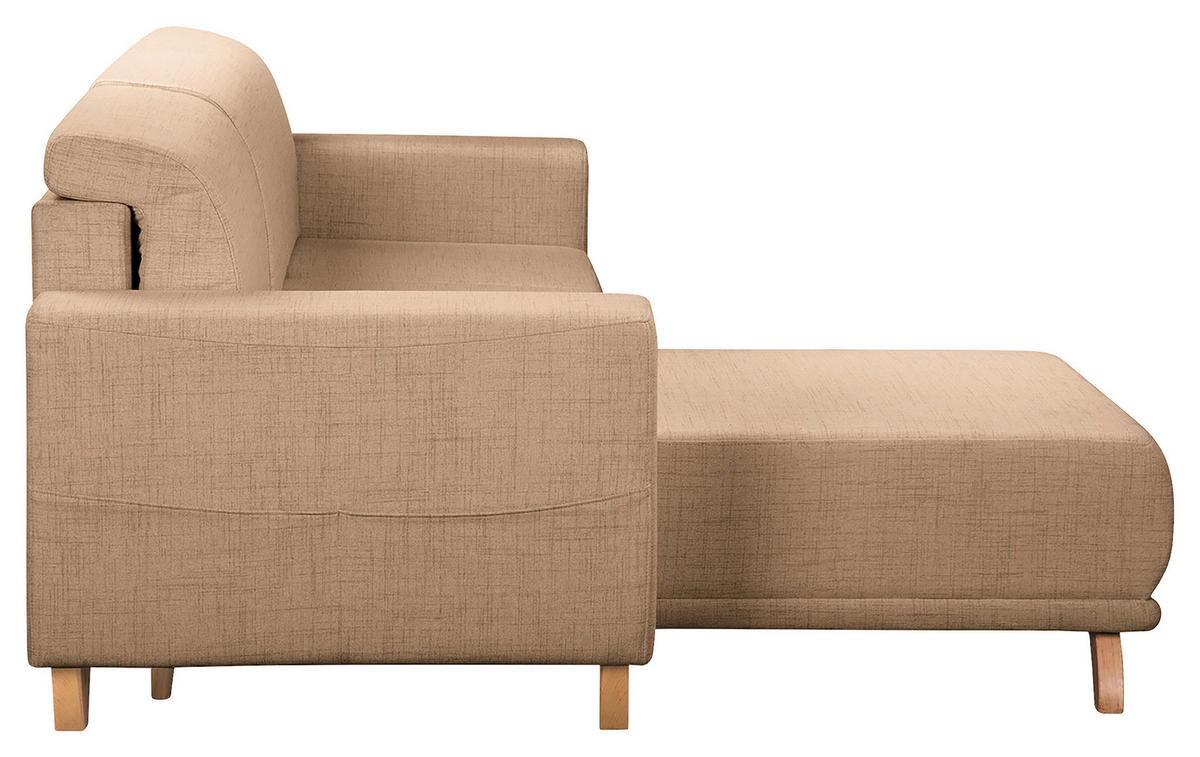 ECKSOFA in Textilgeflecht Beige  - Wengefarben/Beige, Design, Holz/Textil (257/174cm) - Livetastic