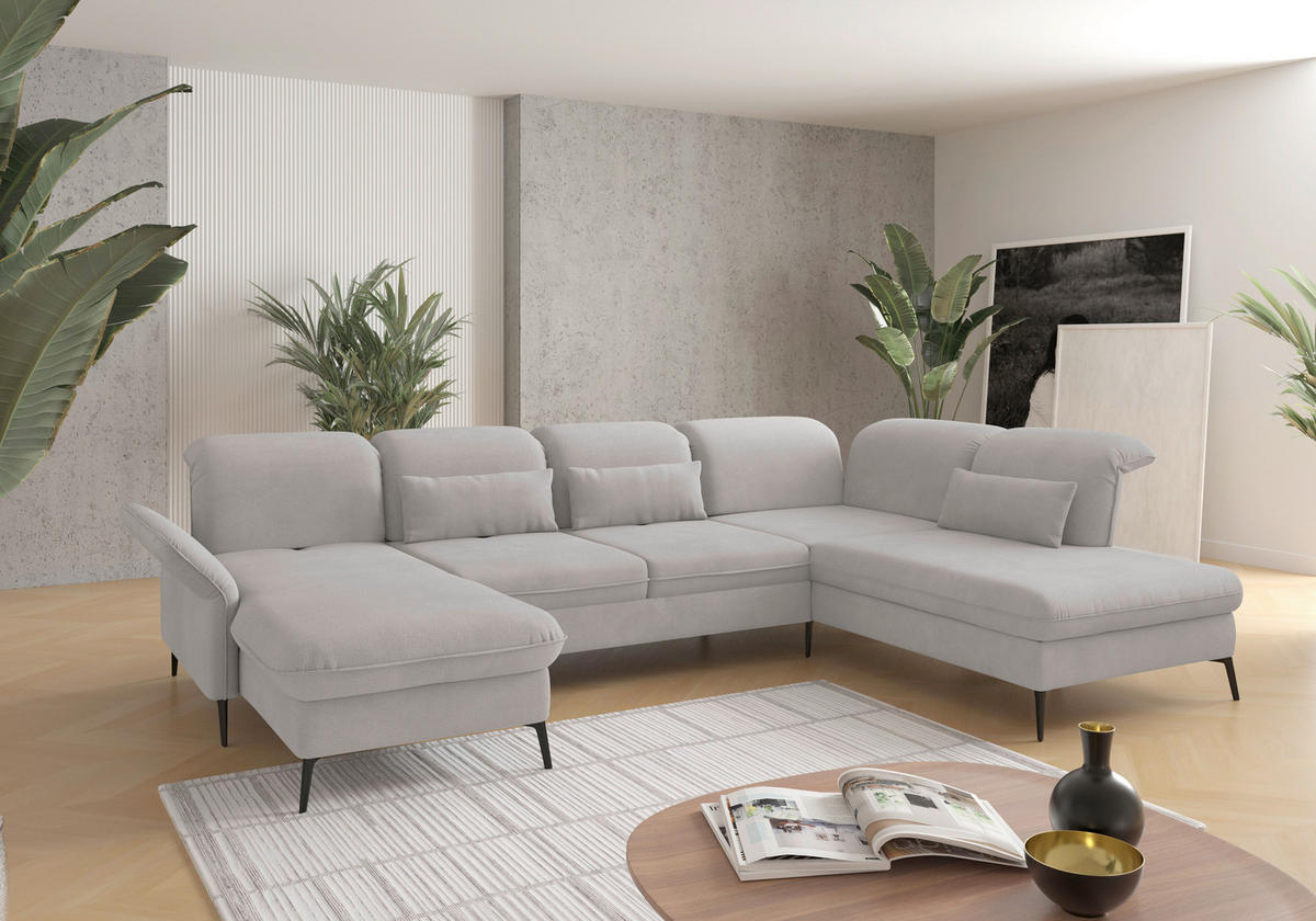 WOHNLANDSCHAFT Flachgewebe Silberfarben  - Silberfarben/Schwarz, Konventionell, Textil/Metall (198/359/231cm) - Sit & More