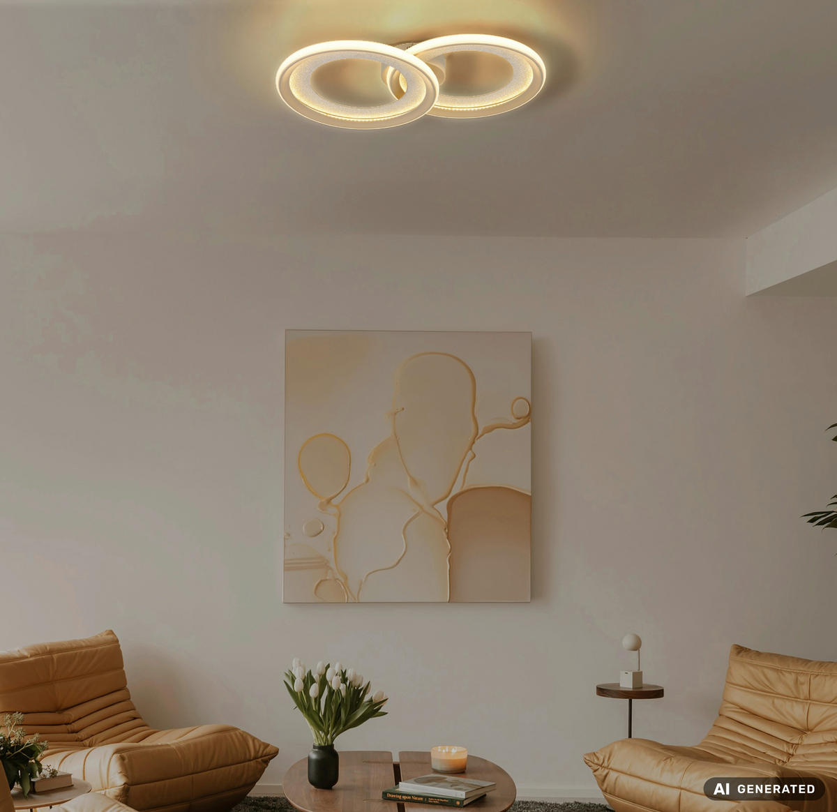 LED-DECKENLEUCHTE Glitra 52,5/31,5/9 cm  - Sandfarben/Silberfarben, Design, Kunststoff/Metall (52,5/31,5/9cm) - Globo