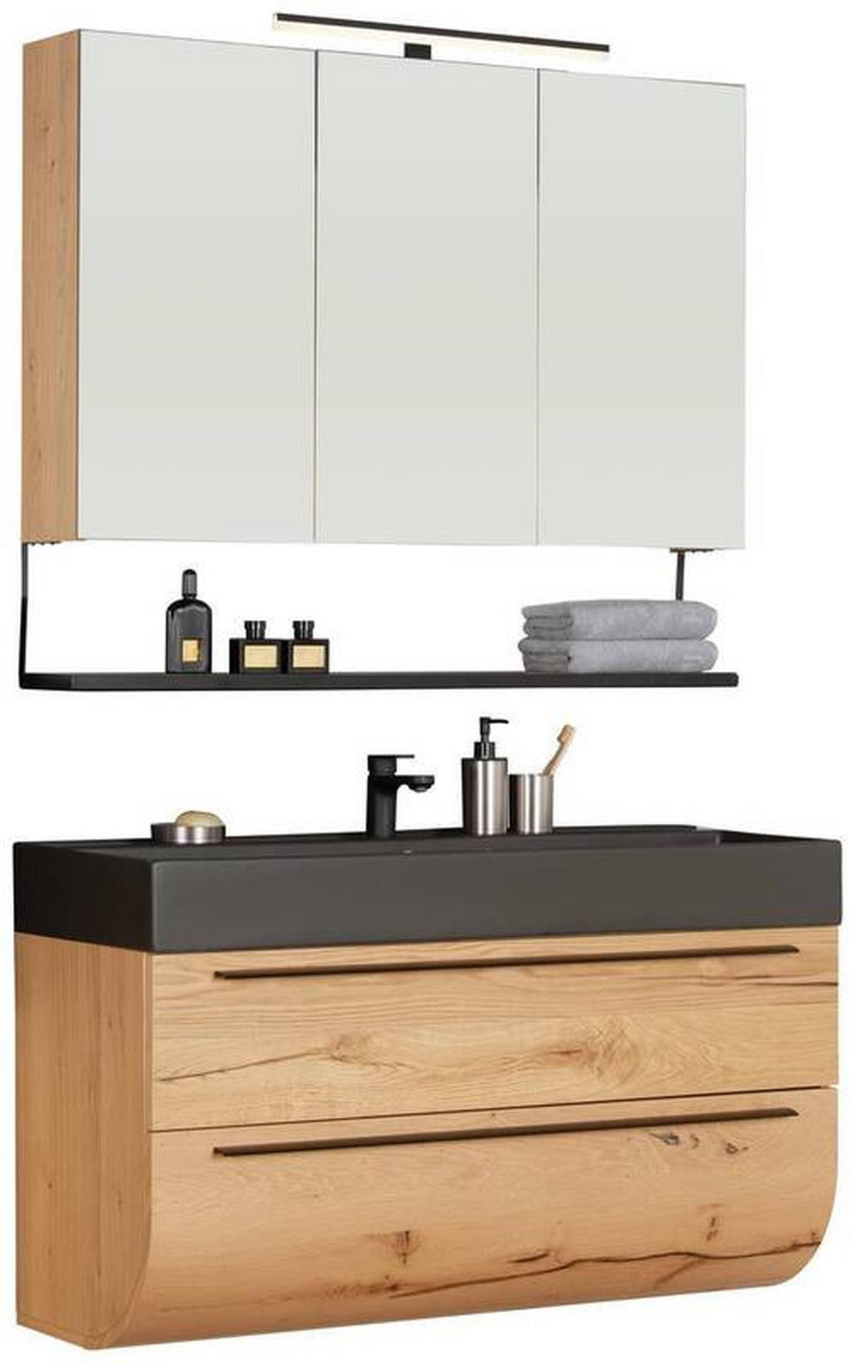 BADEZIMMER  in 120 cm  - Eichefarben/Schwarz, Modern, Glas/Holz (120cm) - Dieter Knoll