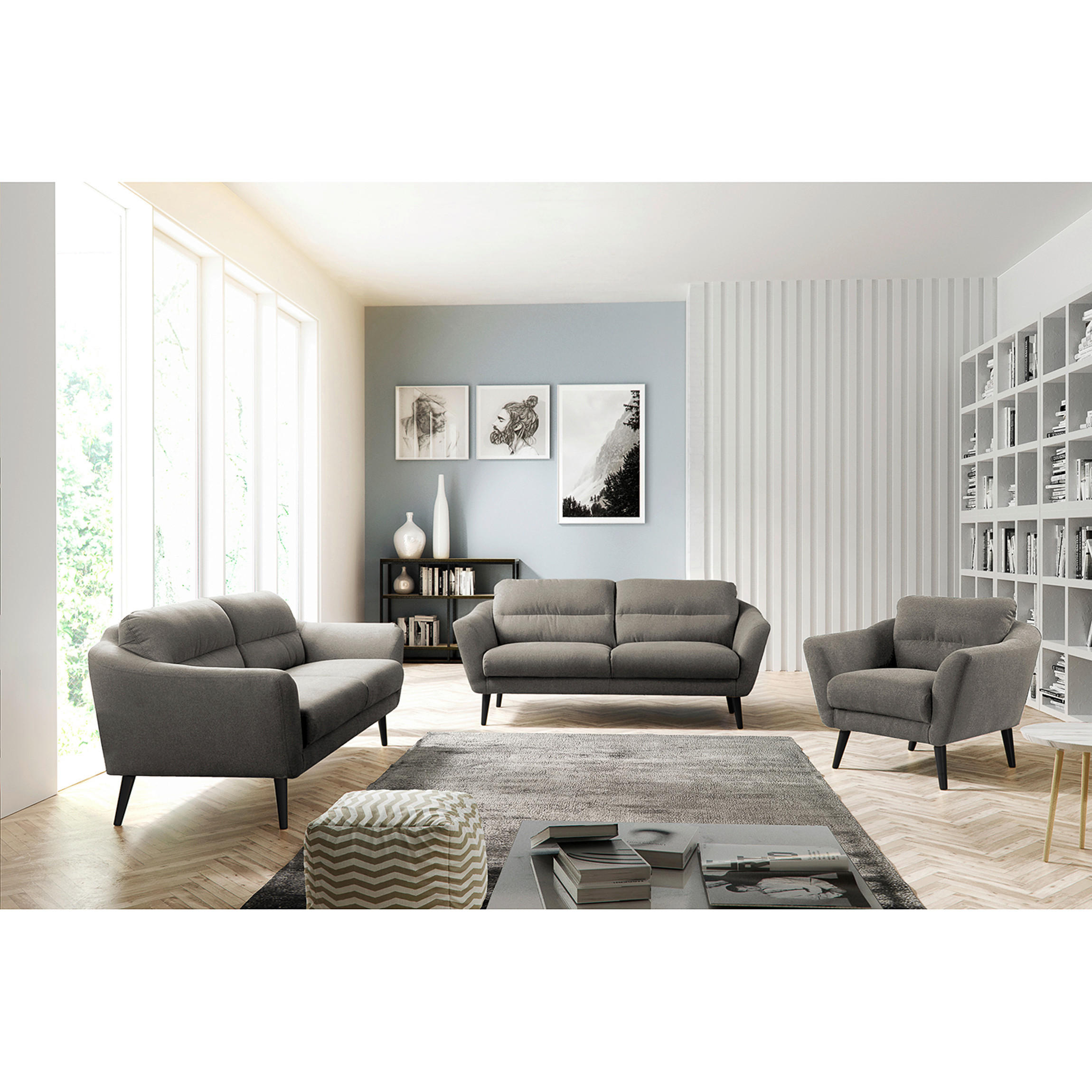 SESSEL in Webstoff Grau  - Schwarz/Grau, Design, Holz/Textil (92/87/88cm) - Livetastic