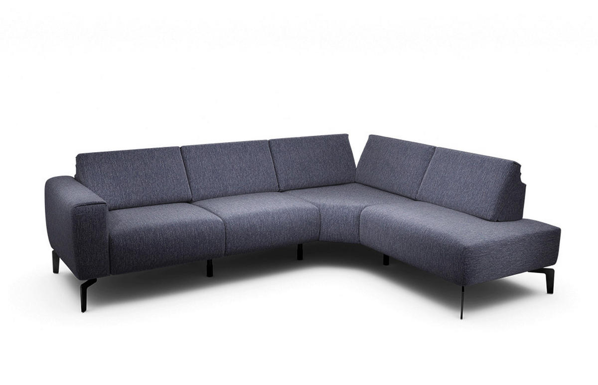 ECKSOFA Cosy Blau Samt  - Blau/Schwarz, Design, Textil/Metall (256/193cm) - SENSOO