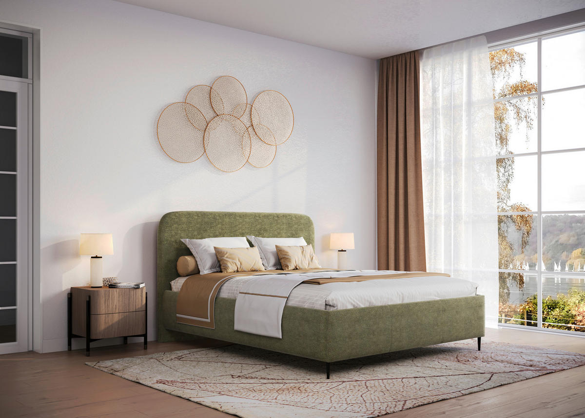 STOPPAD SÄNG 180/200 cm  i grön  - grön/svart, Modern, metall/trämaterial (180/200cm) - MID.YOU