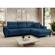 ECKSOFA Blau Chenille  inkl. Zierkissen, Bettkasten, Schlaffunktion, Rücken echt, Kopfteilverstellung, Liegefläche im Originalstoff  - Blau/Schwarz, KONVENTIONELL, Textil/Metall (266/185cm) - Carryhome