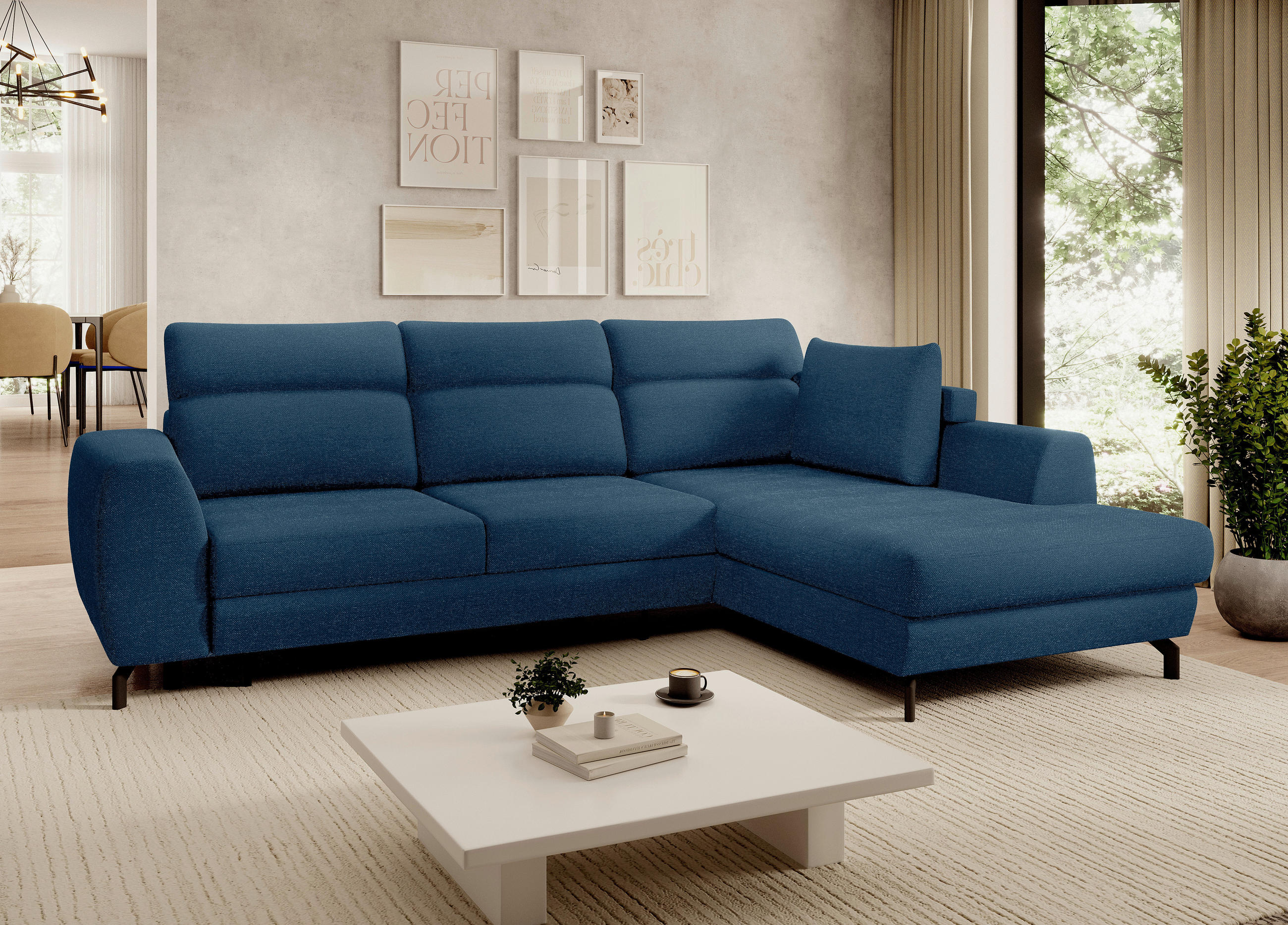 ECKSOFA Blau Chenille  - Blau/Schwarz, KONVENTIONELL, Textil/Metall (240/185cm) - Carryhome