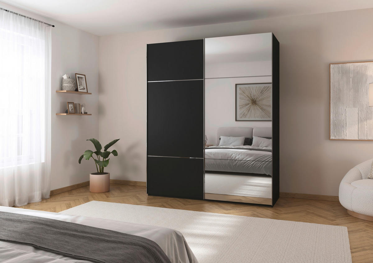 SCHWEBETÜRENSCHRANK 162/223/68 cm 2-türig Schwarz  - Chromfarben/Beige, KONVENTIONELL, Glas/Holzwerkstoff (162/223/68cm) - Novel