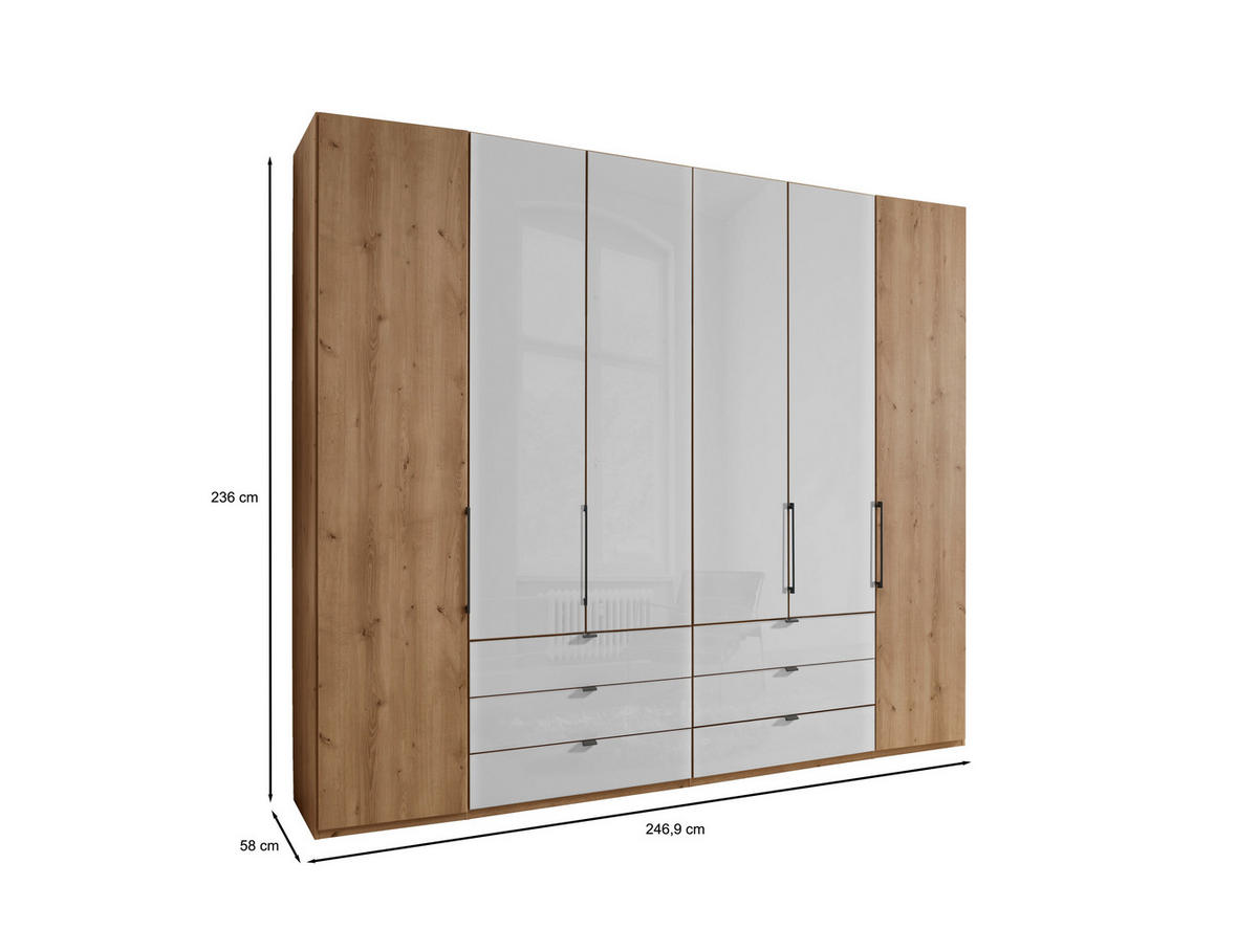 DREHTÜRENSCHRANK in Weiss, Eiche Bianco  - Schieferfarben/Weiss, Konventionell, Glas/Holzwerkstoff (250/236/58cm) - Dieter Knoll