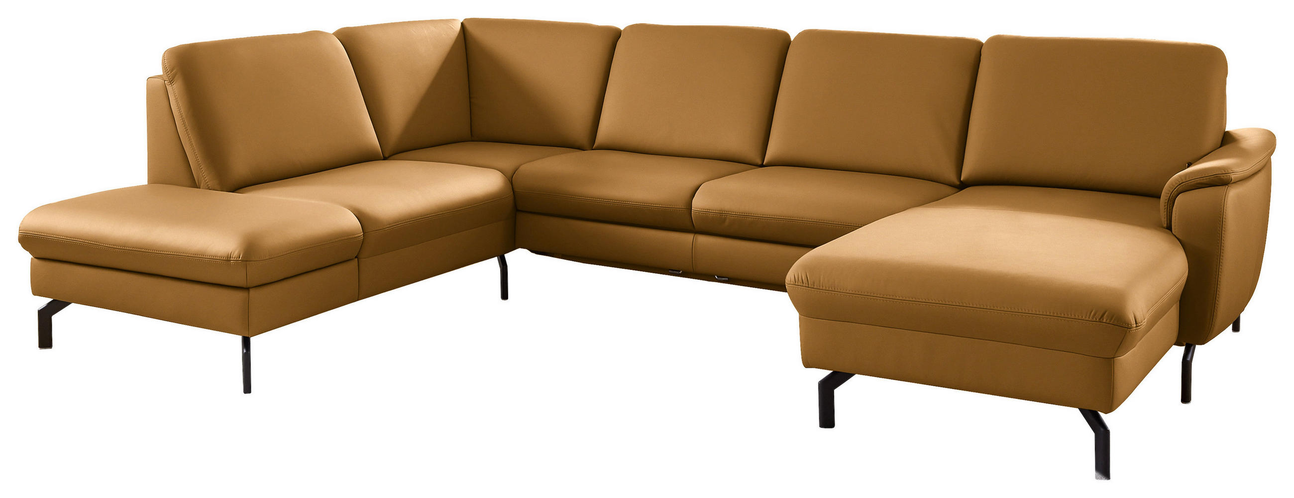 WOHNLANDSCHAFT Echtleder Senfgelb  - Senfgelb/Schwarz, Konventionell, Leder/Metall (224/306/168cm) - Beldomo Premium