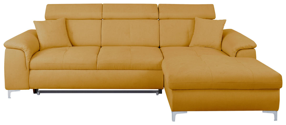 ECKSOFA in Flachgewebe Senfgelb  - Chromfarben/Senfgelb, Konventionell, Textil/Metall (268/175cm) - Carryhome