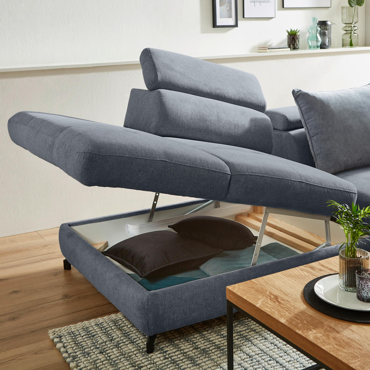 ECKSOFA in Webstoff Graphitfarben  - Schwarz/Graphitfarben, Design, Textil/Metall (237/277cm) - Stylife