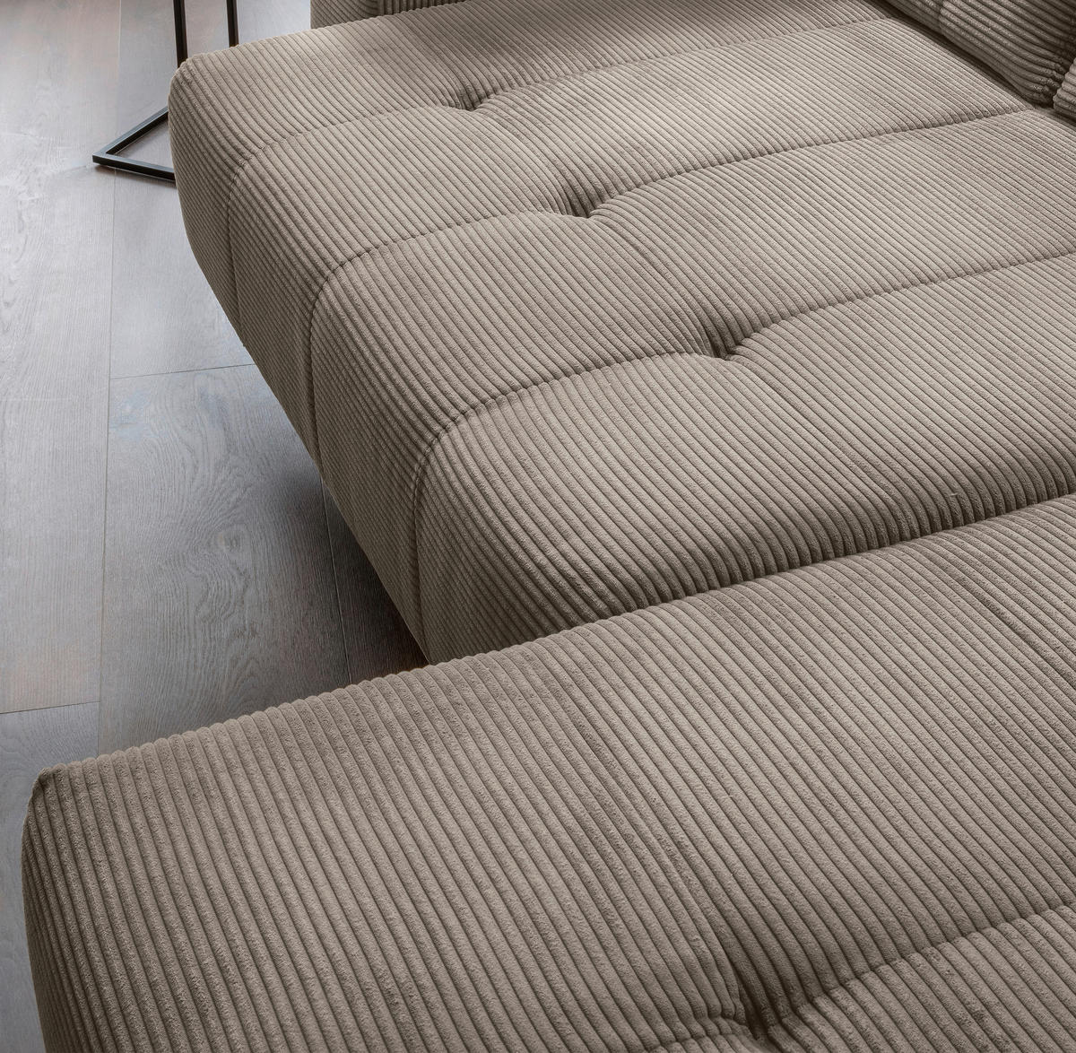 ECKSOFA in Cord Graubraun  - Graubraun/Schwarz, Modern, Textil/Metall (272/200cm) - Livetastic