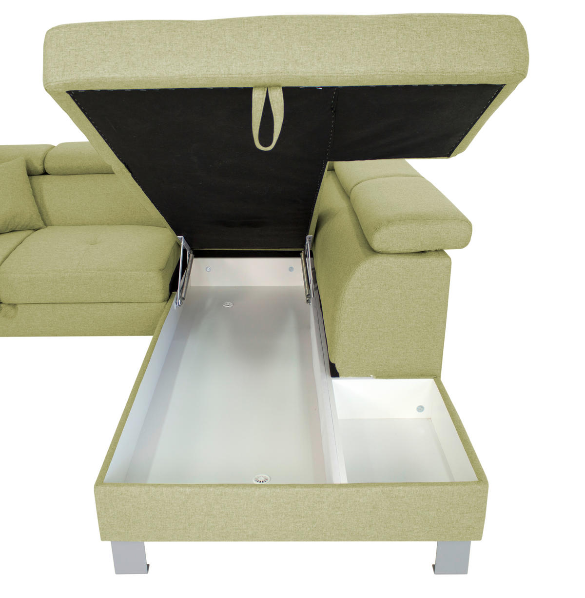 ECKSOFA in Webstoff Grün  - Silberfarben/Grün, Design, Textil/Metall (257/226cm) - Xora