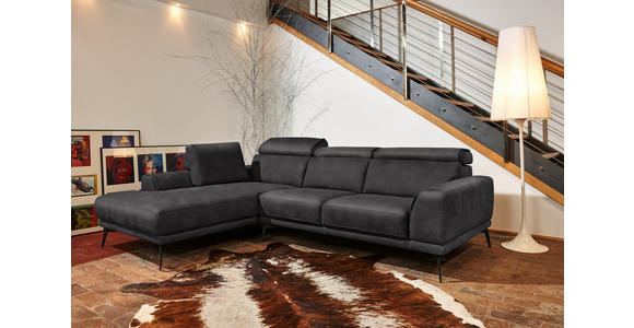 ECKSOFA in Mikrofaser Graphitfarben  - Schwarz/Graphitfarben, KONVENTIONELL, Textil/Metall (207/273cm) - Carryhome