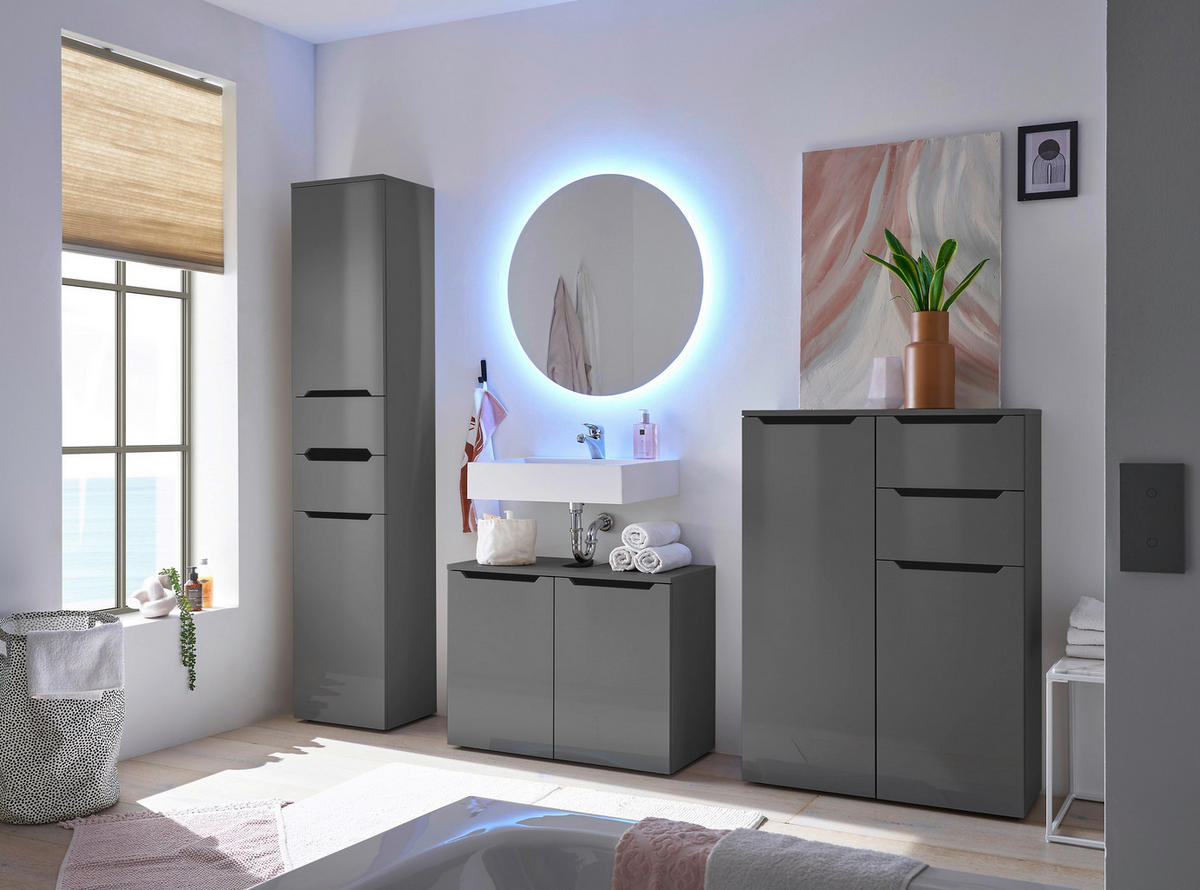 MIDISCHRANK 80/110/30 cm  - Anthrazit/Anthrazit Hochglanz, KONVENTIONELL, Holzwerkstoff/Kunststoff (80/110/30cm) - home24