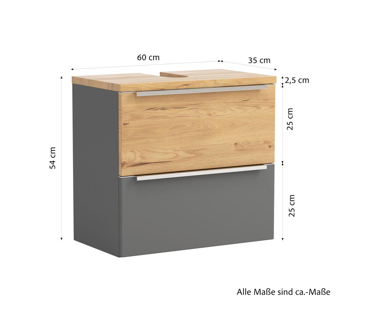 WASCHBECKENUNTERSCHRANK 60/54/35 cm  - Wildeiche/Edelstahlfarben, Trend, Holzwerkstoff/Metall (60/54/35cm) - Held