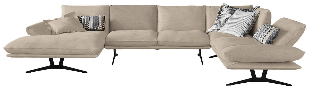 WOHNLANDSCHAFT in Echtleder Sandfarben  - Sandfarben/Schwarz, Natur, Leder/Metall (155/359/217cm) - Dieter Knoll