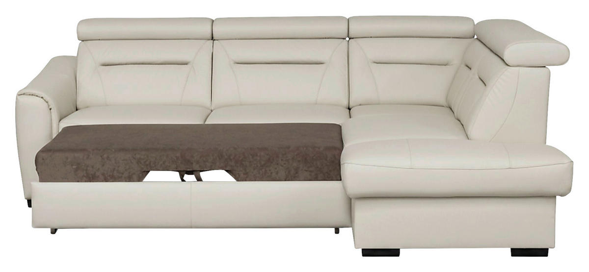 ECKSOFA Lederlook Echtleder Creme  - Wengefarben/Creme, Design, Leder/Holz (260/212cm) - Celina Home
