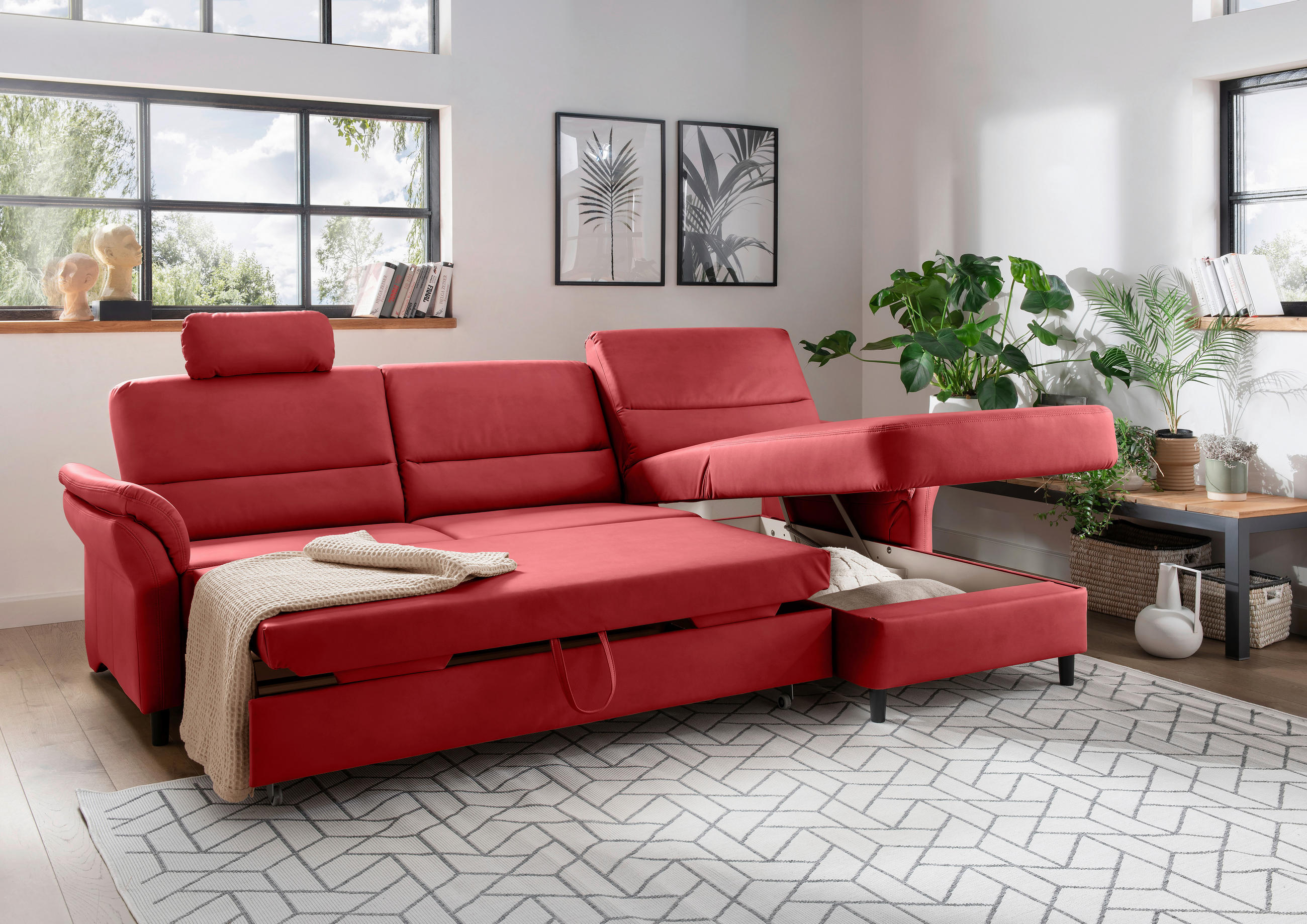 ECKSOFA Rot Lederlook  - Rot/Schwarz, MODERN, Holz/Textil (279/176cm) - Livetastic