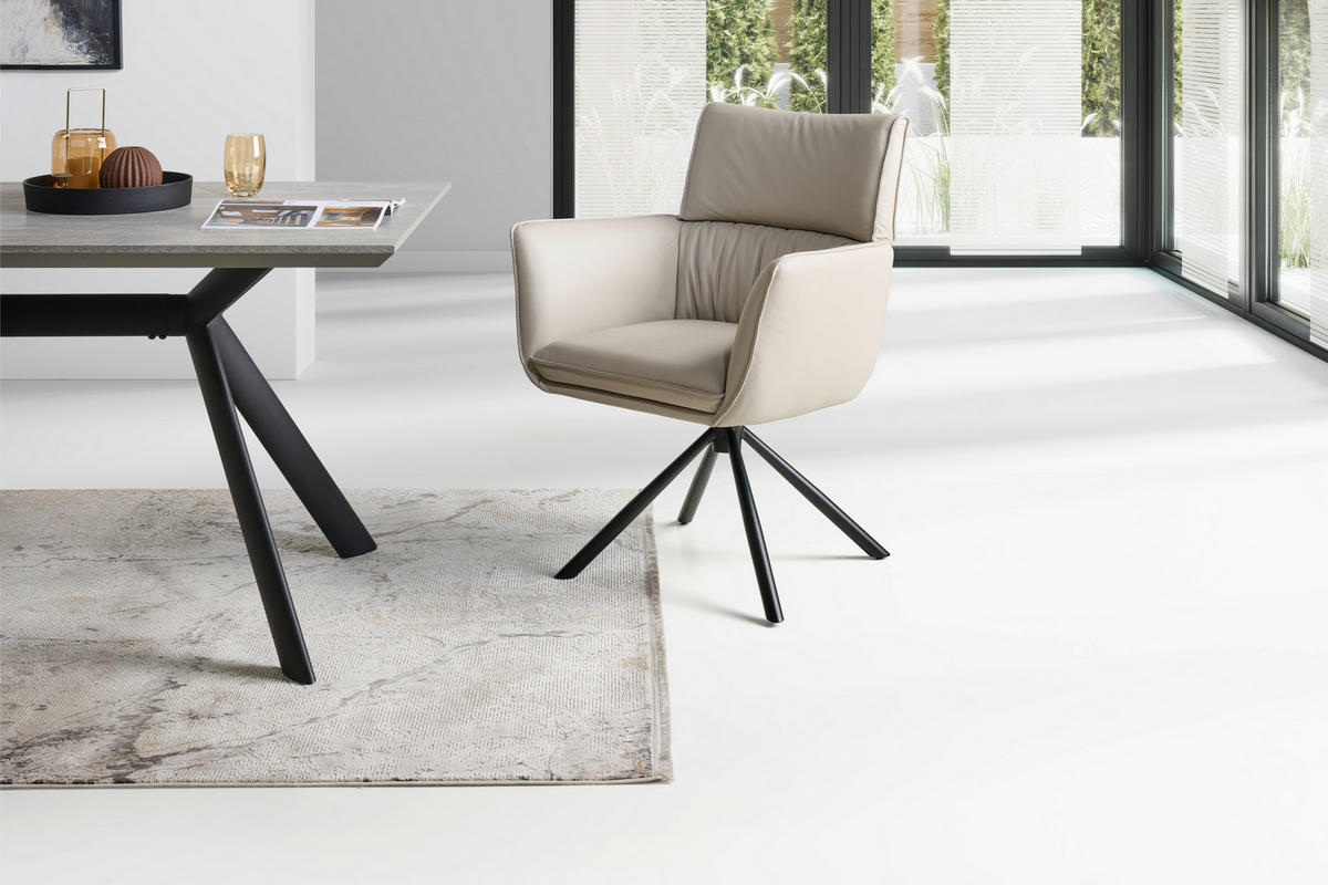 STOLICA S NASLONOM ZA RUKE  svijetlo siva  koža      - svijetlo siva/crna, Moderno, koža/metal (64/90,5/64,5cm) - Livetastic