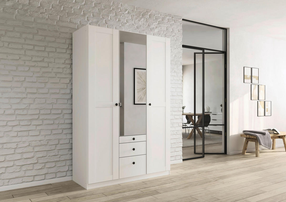 DREHTÜRENSCHRANK 136/210/54 cm,  in Weiß, 3-türig  - Schwarz/Weiß, KONVENTIONELL, Glas/Holzwerkstoff (136/210/54cm) - home24