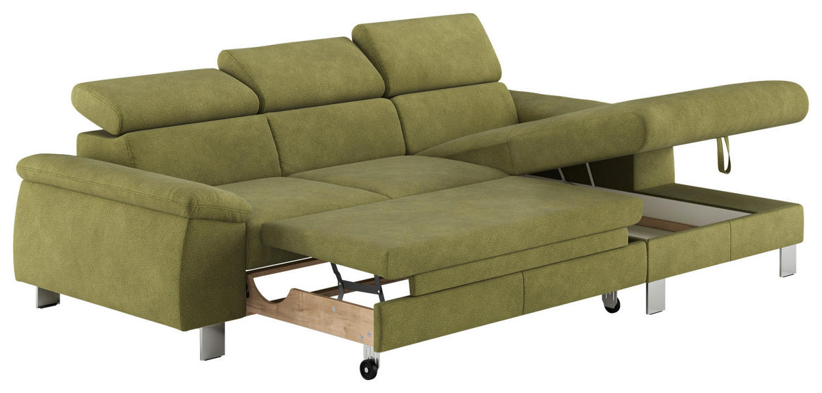 ECKSOFA in Flachgewebe Grün  - Chromfarben/Grün, Design, Textil/Metall (244/166cm) - Livetastic