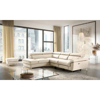 ECKSOFA SONO Grau Echtleder Lederlook Bettkasten, Armteilverstellung, Kopfteilverstellung  - Chromfarben/Grau, Design, Leder/Textil (210/265cm) - Livetastic