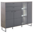 HIGHBOARD Schwarz, Eichefarben  148/118/37 cm  - Eichefarben/Anthrazit, Design, Glas/Holz (148/118/37cm) - Novel