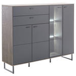 HIGHBOARD Schwarz, Eichefarben  148/118/37 cm  - Eichefarben/Anthrazit, Design, Glas/Holz (148/118/37cm) - Novel
