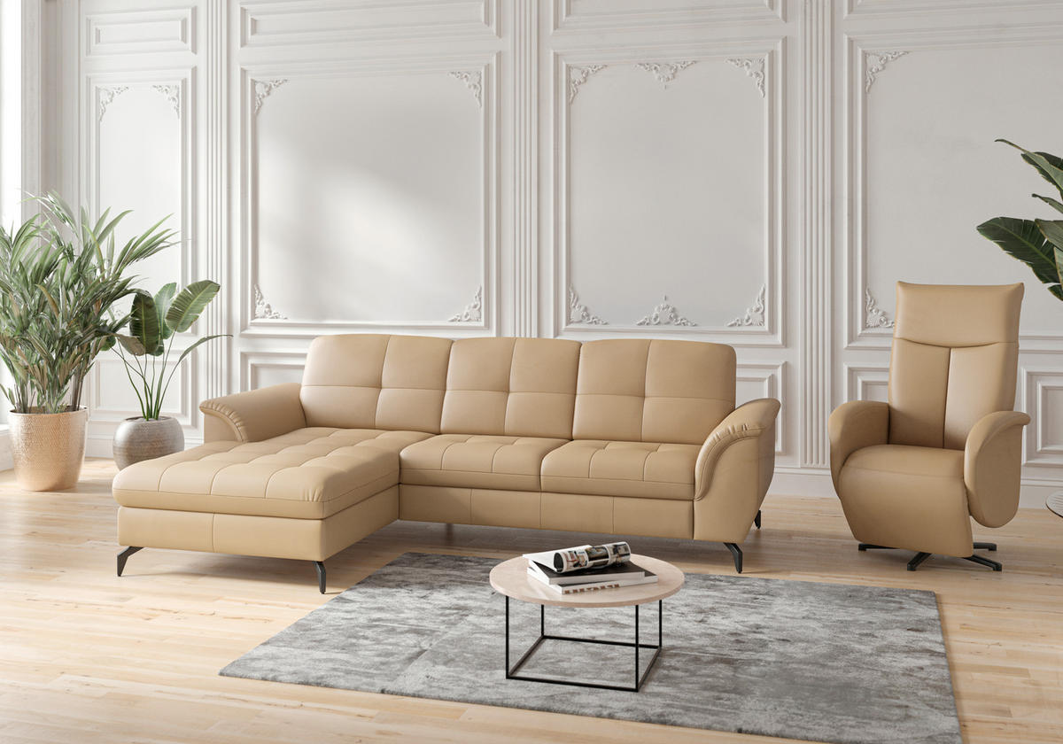 ECKSOFA in Echtleder Cappuccino  - Schwarz/Cappuccino, Modern, Leder/Metall (164/262cm) - Sit & More