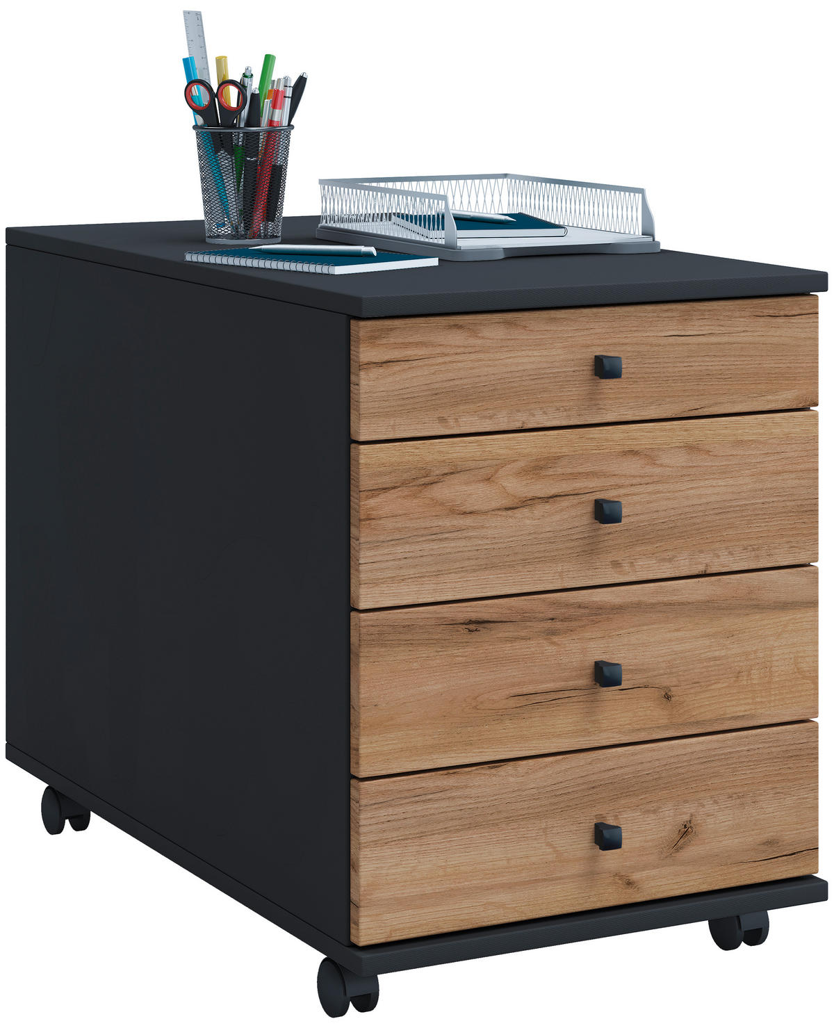ROLLCONTAINER Anthrazit, Honigeiche  - Honigeiche/Anthrazit, Design, Holzwerkstoff/Kunststoff (42/57/75cm) - MID.YOU