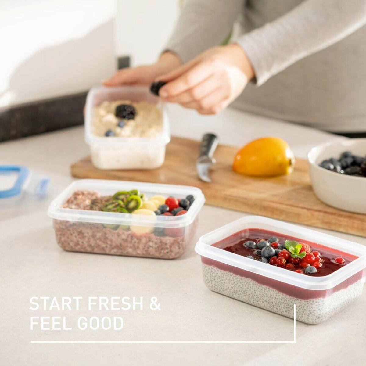 FRISCHHALTEDOSENSET Clip & Close 5-teilig  - Transparent, Basics, Kunststoff (16,7/11,7/27,1cm) - Emsa