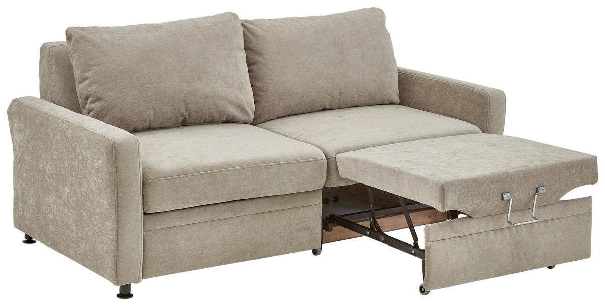 SCHLAFSOFA Chenille Hellbraun  - Hellbraun/Schwarz, KONVENTIONELL, Textil/Metall (186/90/100cm) - Beldomo Style