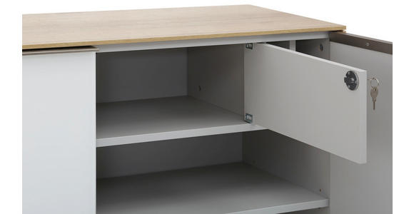 AKTENSCHRANK Weiß, Eichefarben - Eichefarben/Weiß, Design, Glas/Holzwerkstoff (112,6/114/37,2cm) - Voleo