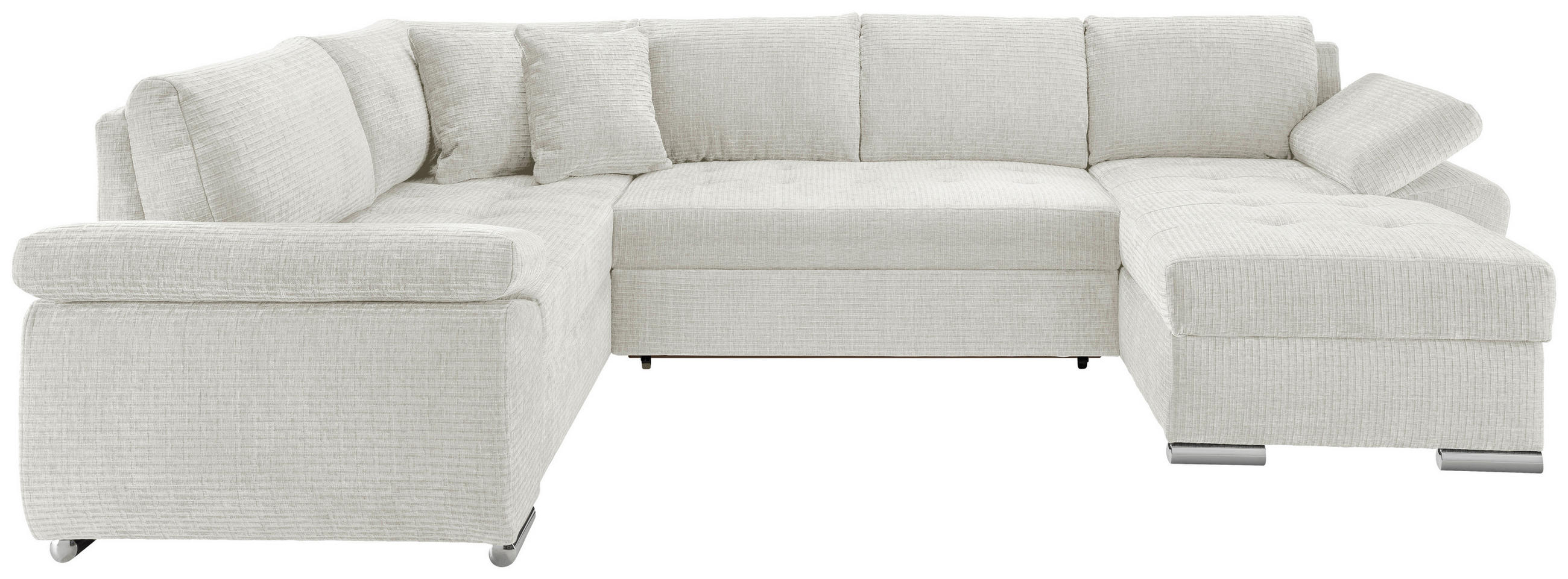 WOHNLANDSCHAFT Creme Mikrofaser  - Chromfarben/Creme, KONVENTIONELL, Textil/Metall (219/305/157cm) - Livetastic