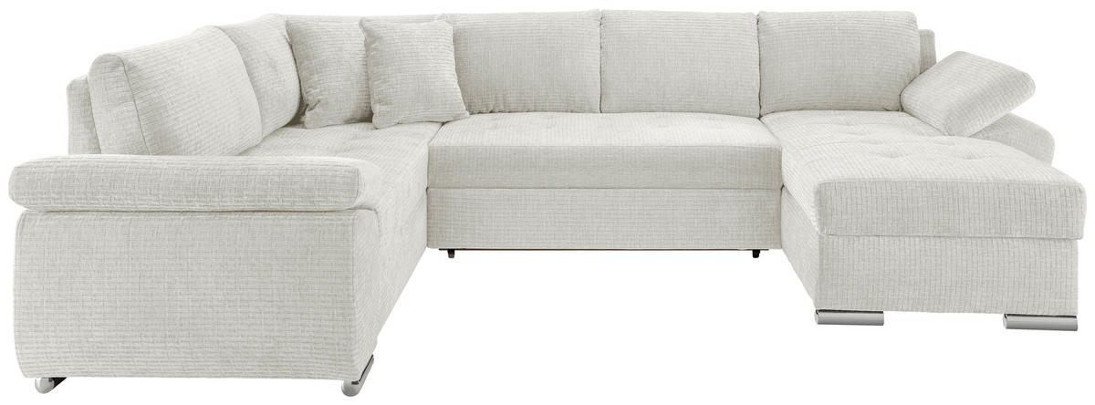 WOHNLANDSCHAFT Creme Mikrofaser  - Chromfarben/Creme, KONVENTIONELL, Textil/Metall (219/305/157cm) - Livetastic