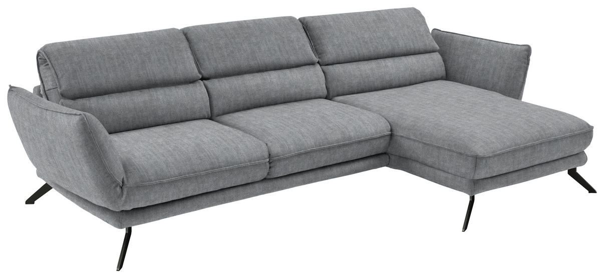 ECKSOFA in Velours Silberfarben  - Silberfarben/Schwarz, Design, Textil/Metall (283/153cm) - Valdera
