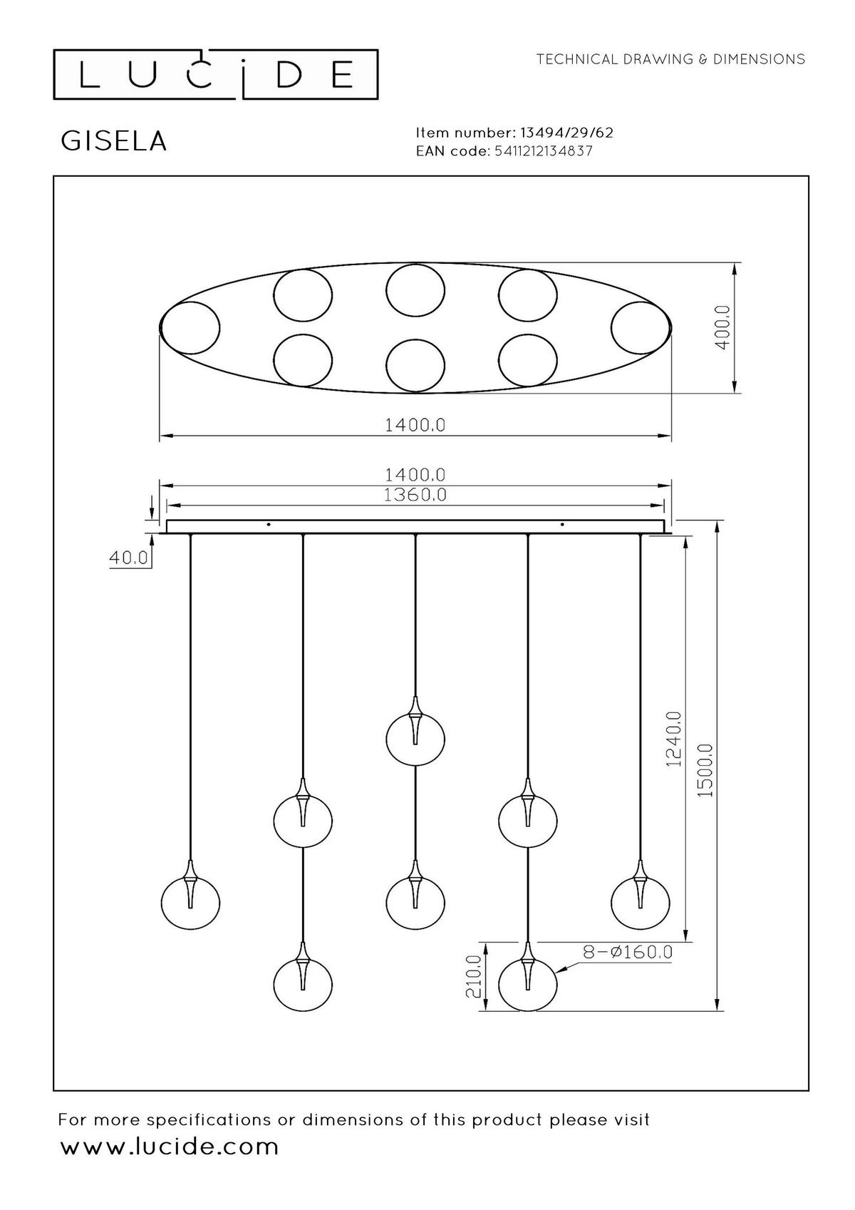 LED-PENDELLEUCHTE Gisela   - Design, Glas (140cm) - Lucide