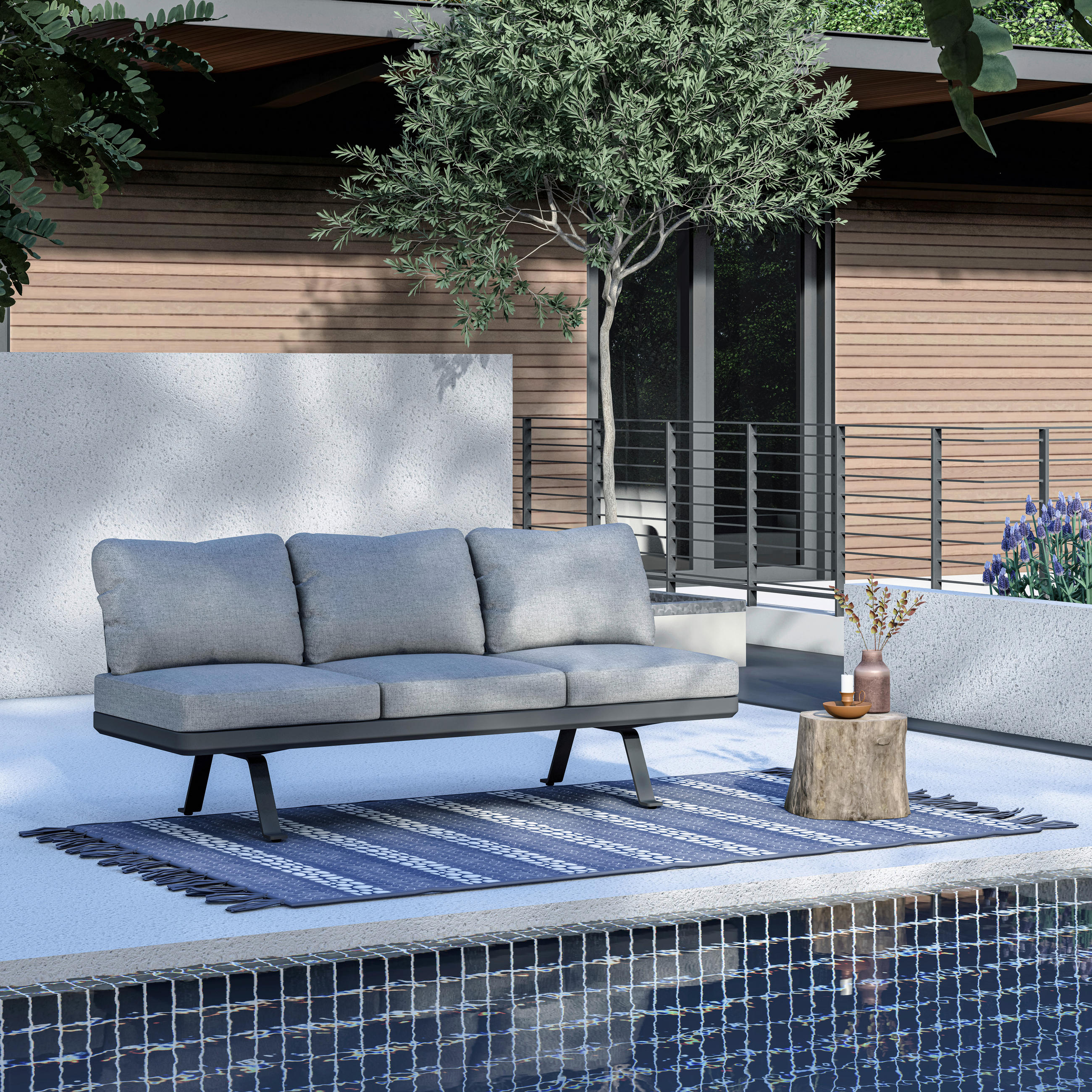 LOUNGESOFA 207/78/70 cm Aluminium, Edelstahl  - Anthrazit/Graphitfarben, Design, Textil/Metall (207/78/70cm) - Zebra 