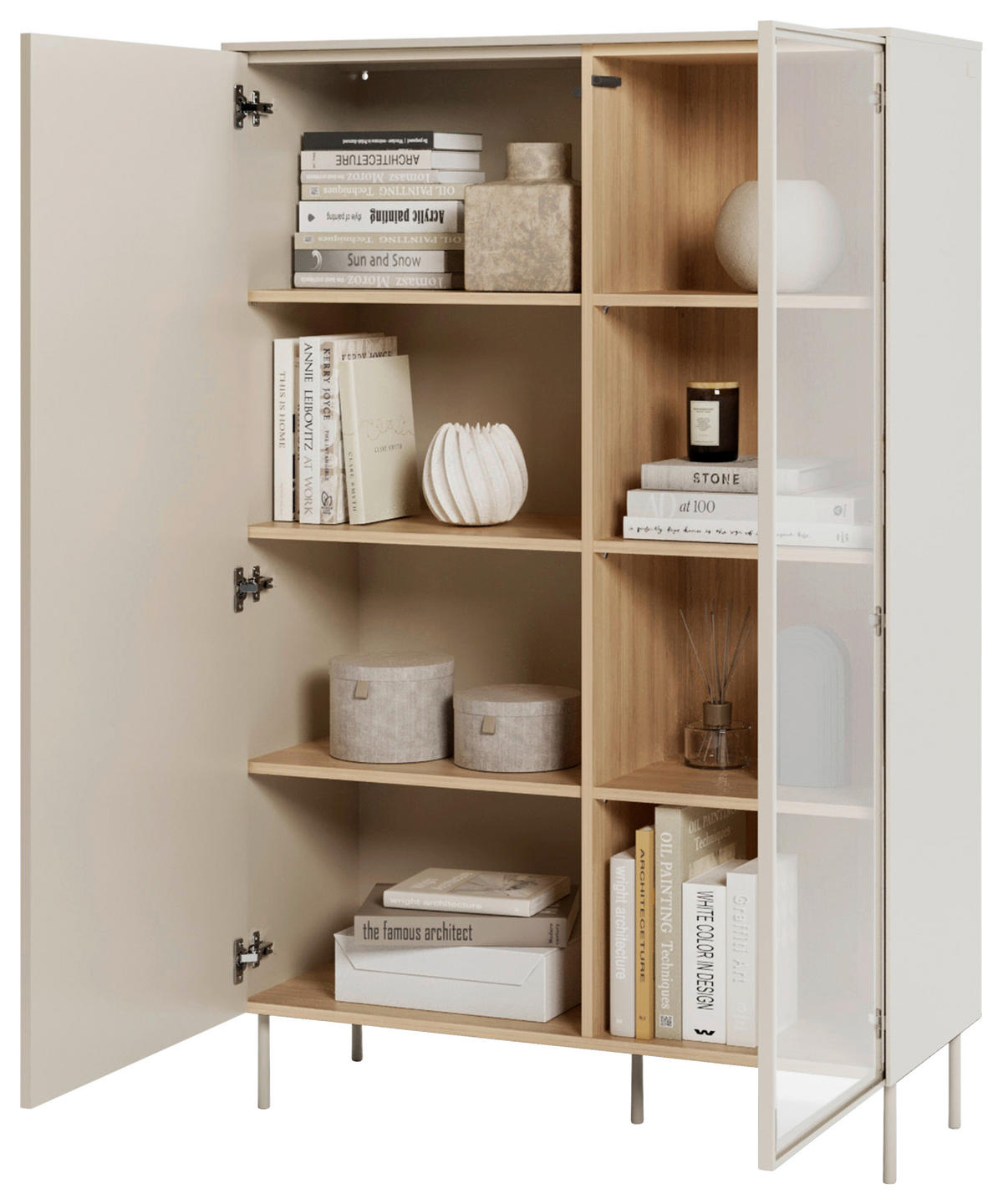 HIGHBOARD 102/156/41 cm Eichefarben, Kaschmir  102/156/41 cm  - Kaschmir/Eichefarben, MODERN, Glas/Holzwerkstoff (102/156/41cm) - Carryhome