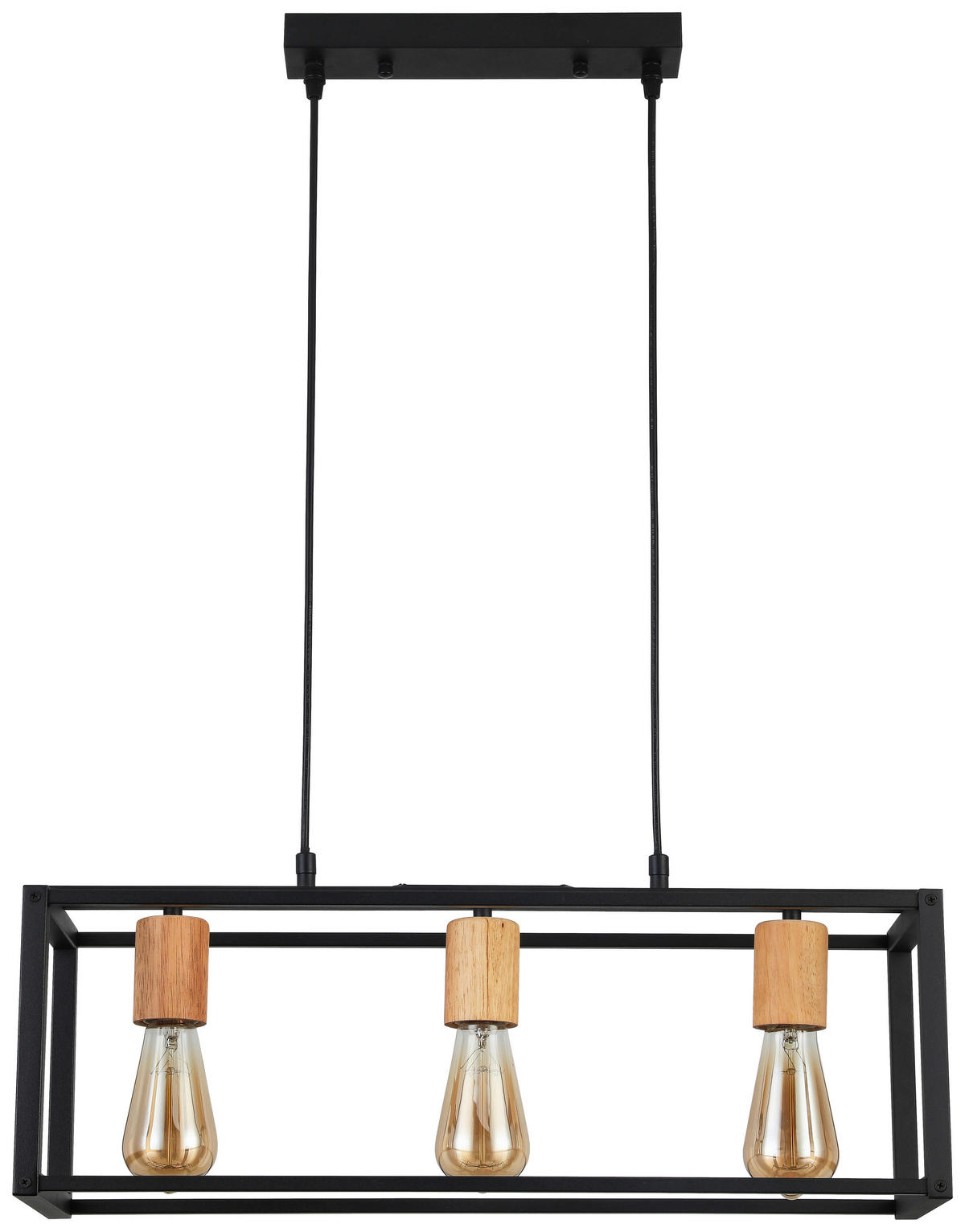 HÄNGELEUCHTE 60/20/120 cm   - Schwarz/Naturfarben, MODERN, Holz/Metall (60/20/120cm) - Bessagi Home
