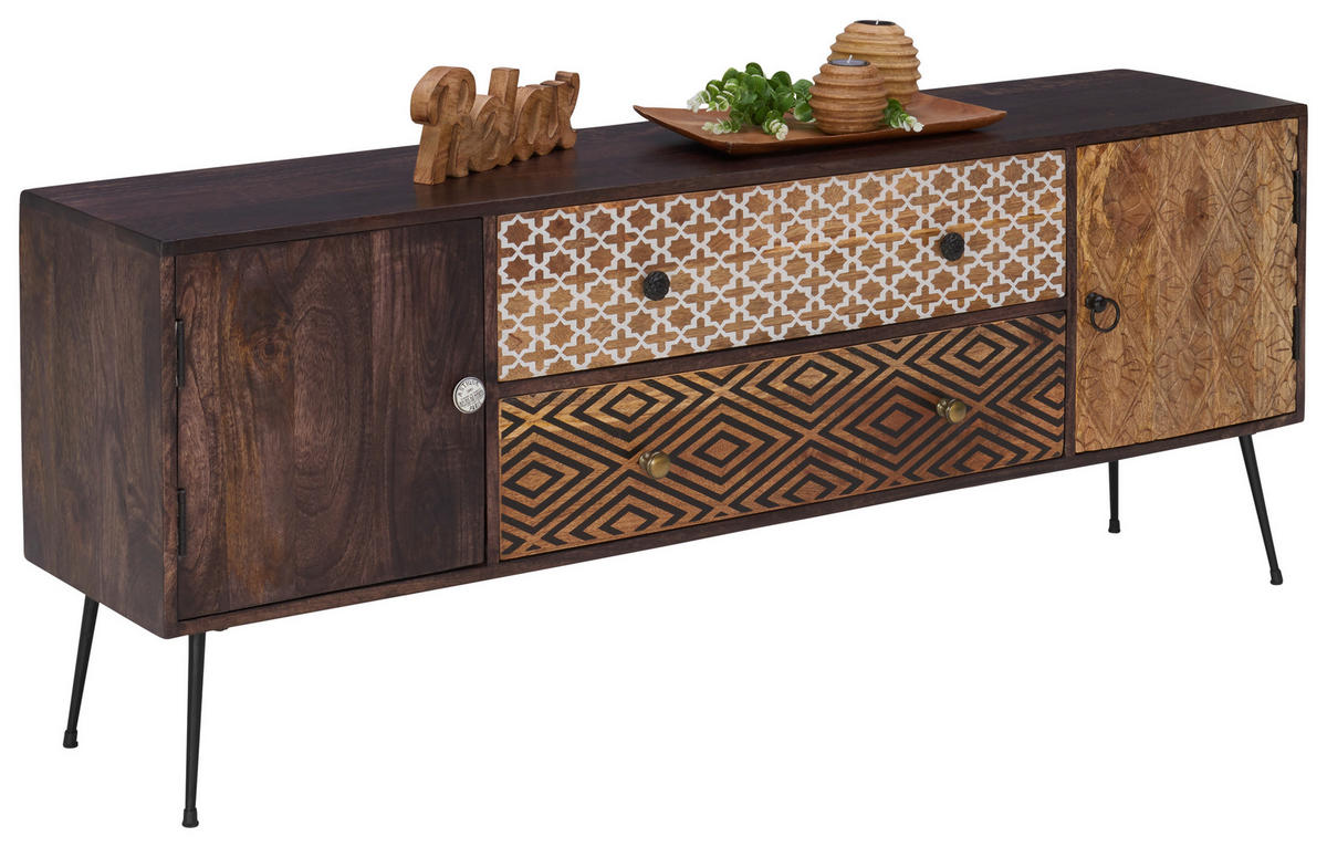 LOWBOARD  in 157/60/35 cm  - Weiss/Messingfarben, Lifestyle, Holz/Metall (157/60/35cm) - Landscape