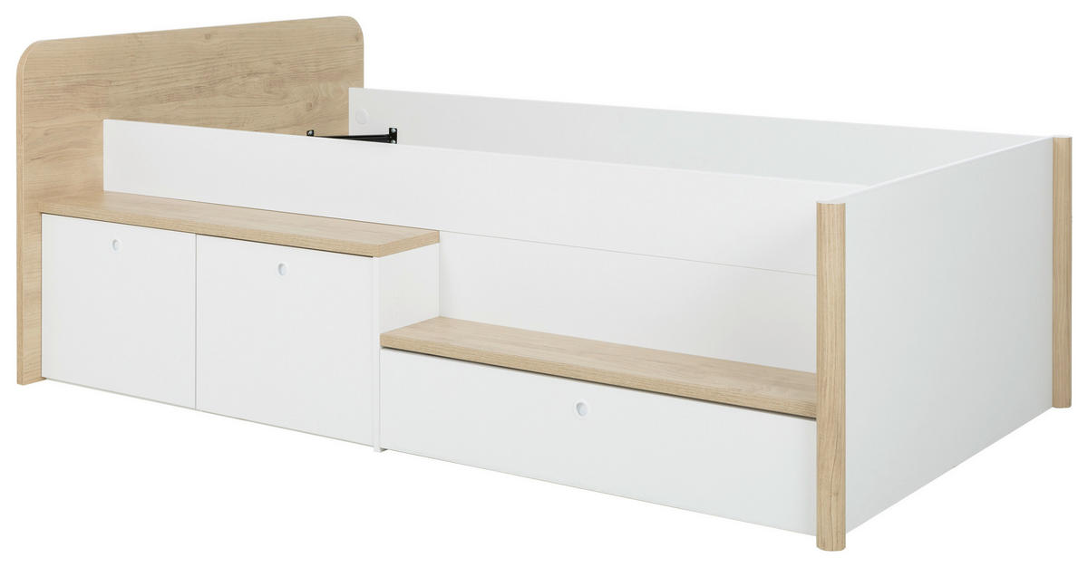 POSTEL S ÚLOŽNÝM PROSTOREM, 90/200 cm, bílá, barvy ořechu - bílá/barvy ořechu, Moderní, kompozitní dřevo (90/200cm) - MID.YOU