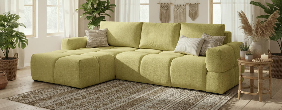 HÖRNSOFFA i chenille senapsgul  - svart/senapsgul, Design, metall/textil (173/299cm) - Stylife