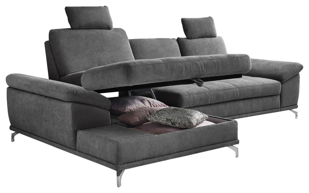 ECKSOFA  in Flachgewebe Grau  - Silberfarben/Grau, KONVENTIONELL, Textil/Metall (176/301cm) - Sit & More