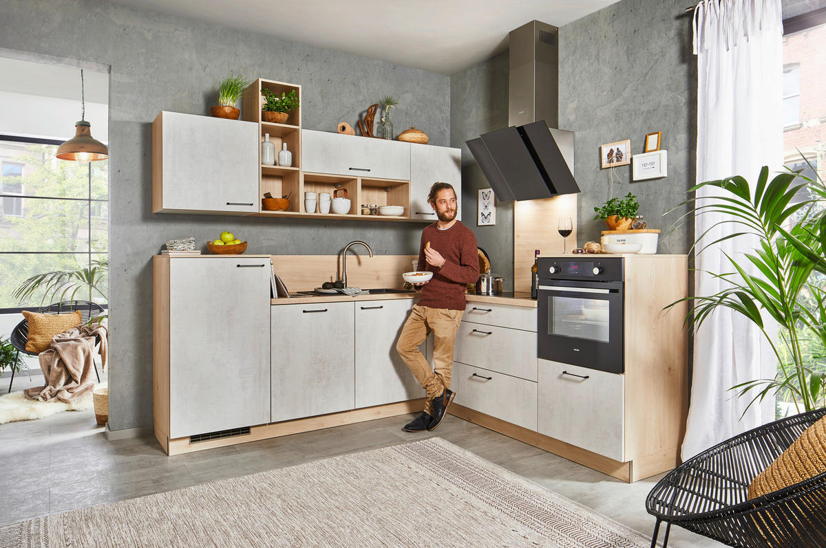 KOTNA KUHINJA - barve hrasta/bela, Moderno, leseni material (245/226cm) - Welnova