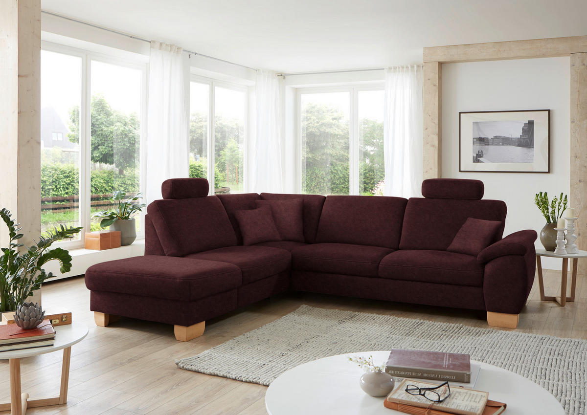ECKSOFA in Mikrofaser Weinrot  - Wildeiche/Beige, Konventionell, Holz/Textil (236/286cm) - Voleo