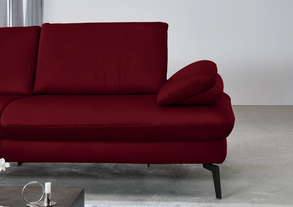 ECKSOFA in Echtleder Dunkelrot  - Schwarz/Dunkelrot, Design, Leder/Metall (157/325cm) - Dieter Knoll