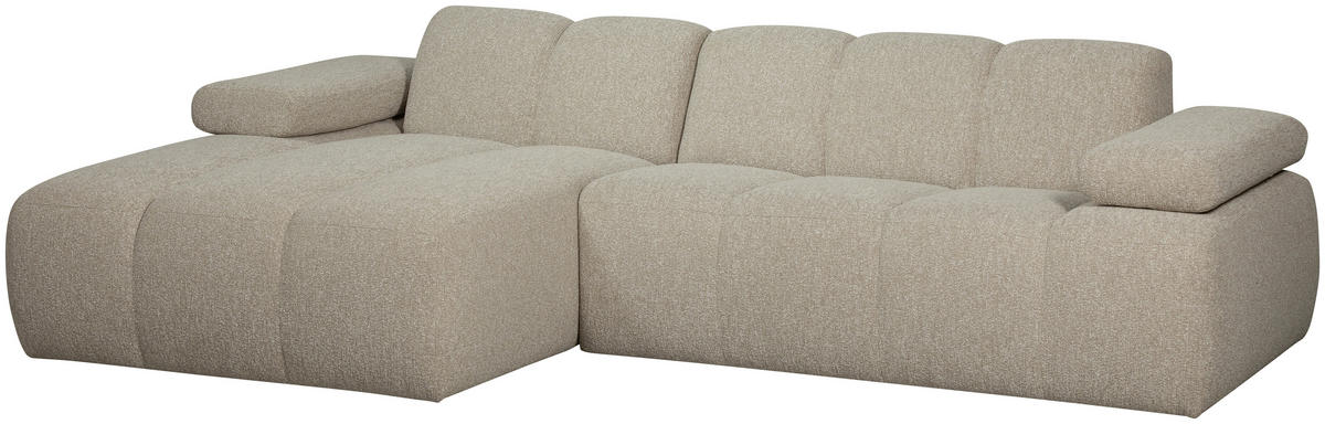 ECKSOFA Mojo Beige Bouclé Rücken echt, Armteilverstellung  - Beige/Schwarz, Design, Kunststoff/Textil (160/284cm) - Livetastic